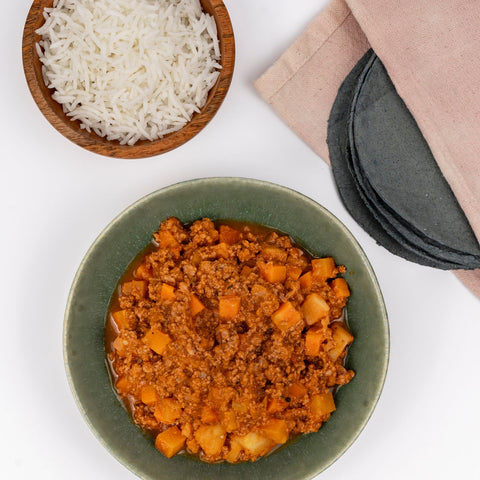 Vista cenital picadillo con arroz