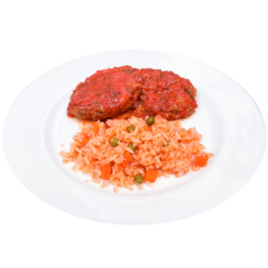 Tortitas de quelites en salsa roja con arroz rojo